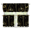 Gold And Black Libra Sign Print 3 Piece Kitchen Curtains