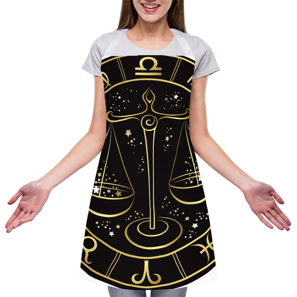 Gold And Black Libra Sign Print Adjustable Apron