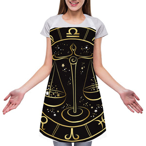 Gold And Black Libra Sign Print Adjustable Apron