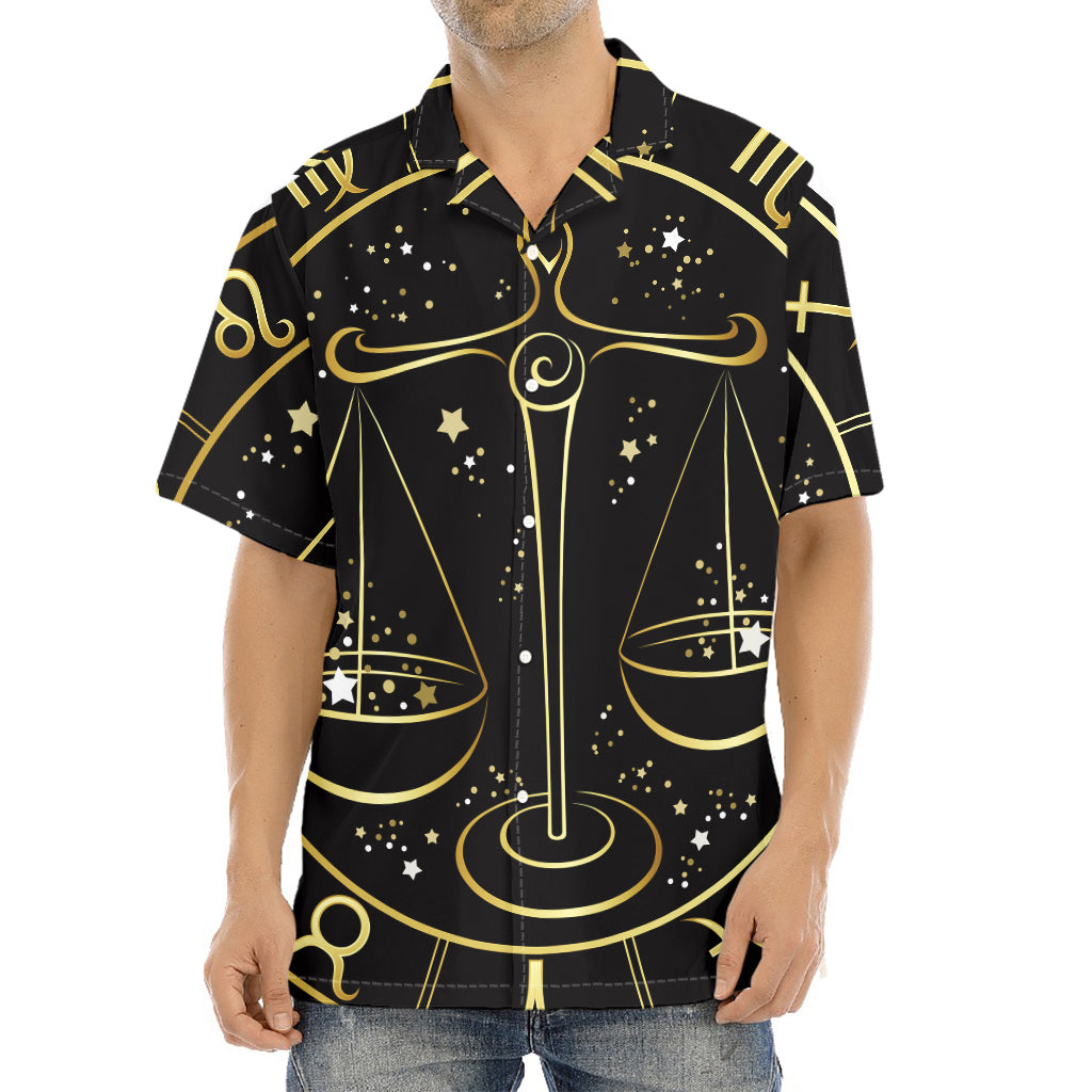 Gold And Black Libra Sign Print Aloha Shirt