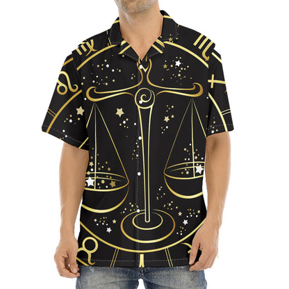 Gold And Black Libra Sign Print Aloha Shirt