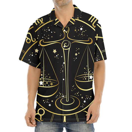 Gold And Black Libra Sign Print Aloha Shirt