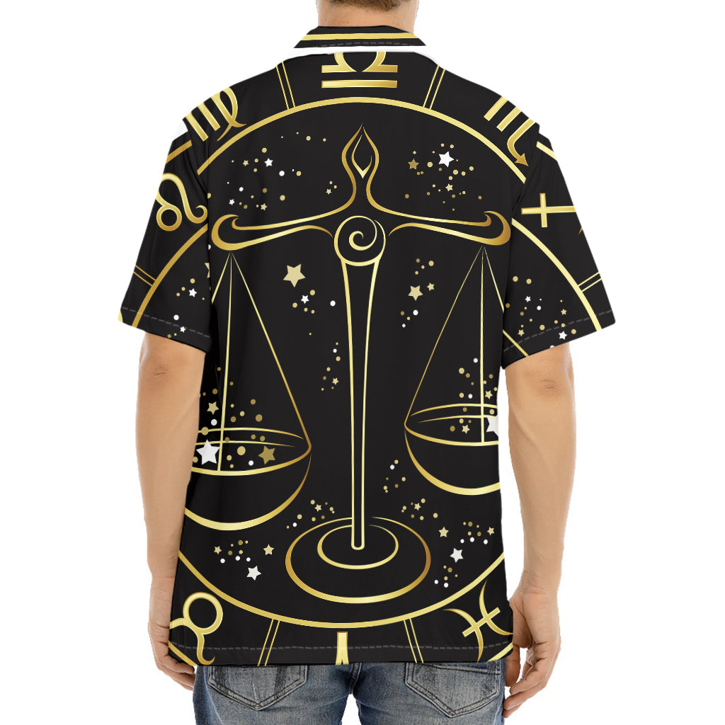 Gold And Black Libra Sign Print Aloha Shirt