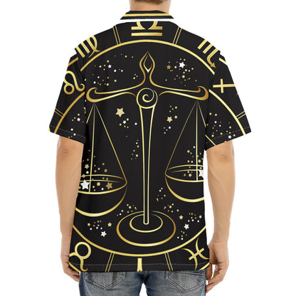 Gold And Black Libra Sign Print Aloha Shirt