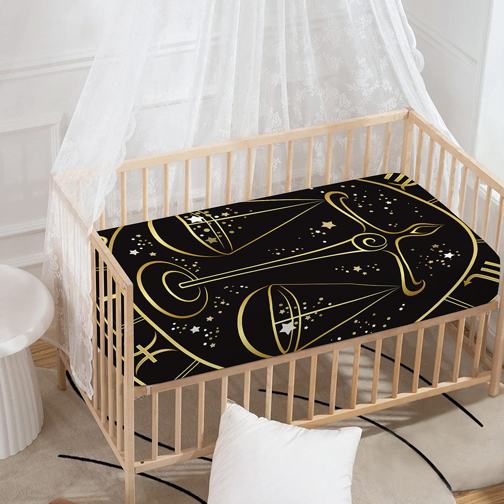 Gold And Black Libra Sign Print Baby Crib Sheet