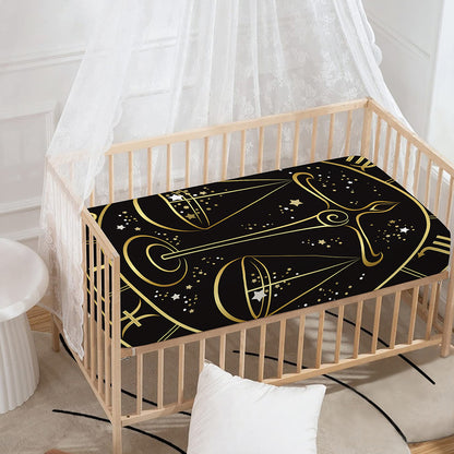 Gold And Black Libra Sign Print Baby Crib Sheet