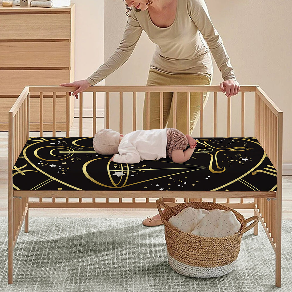Gold And Black Libra Sign Print Baby Crib Sheet