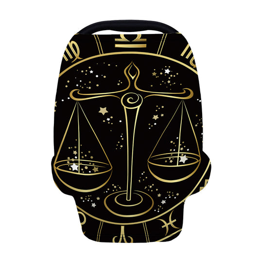 Gold And Black Libra Sign Print Baby Seat Cover