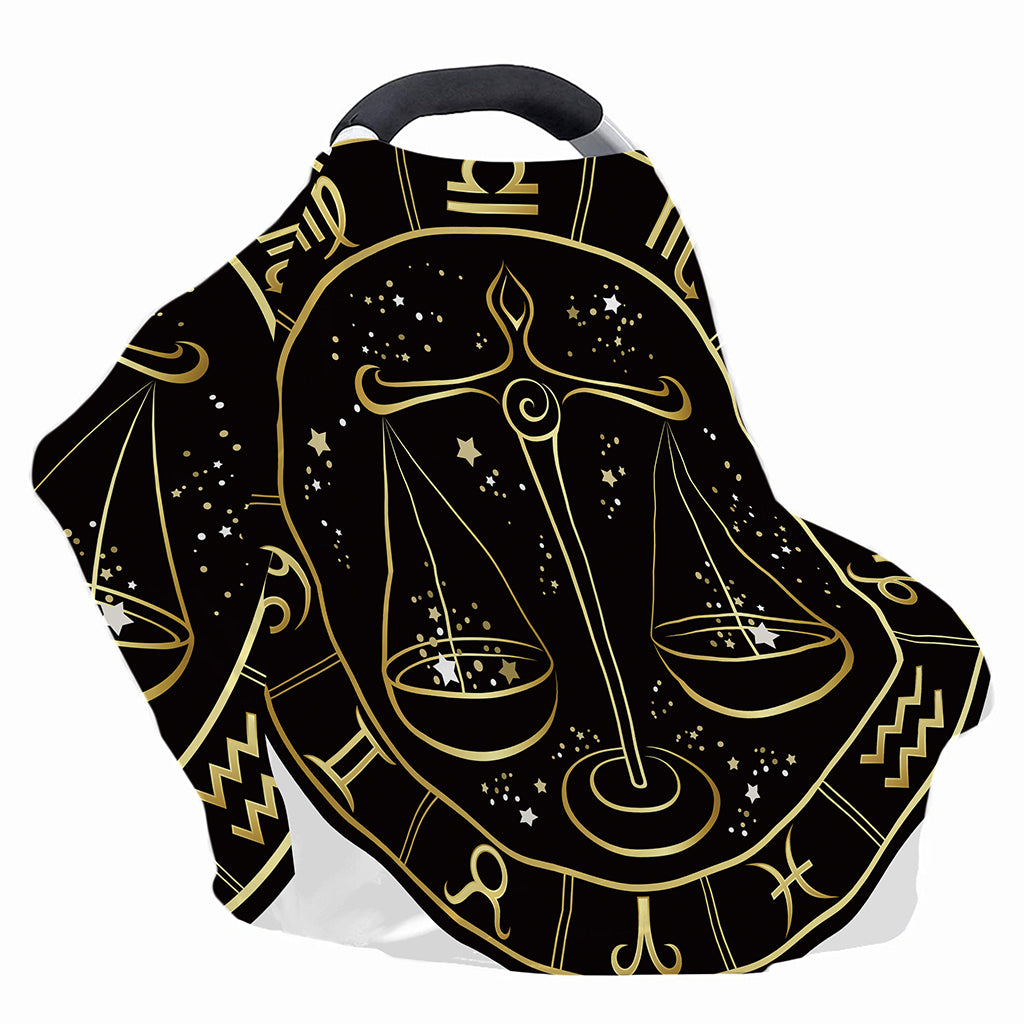 Gold And Black Libra Sign Print Baby Seat Cover
