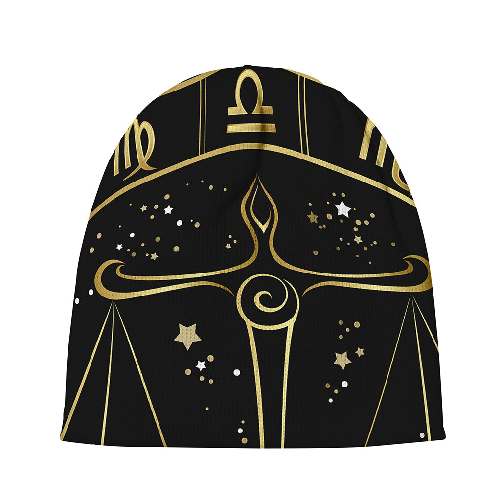 Gold And Black Libra Sign Print Beanie