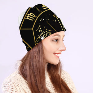 Gold And Black Libra Sign Print Beanie