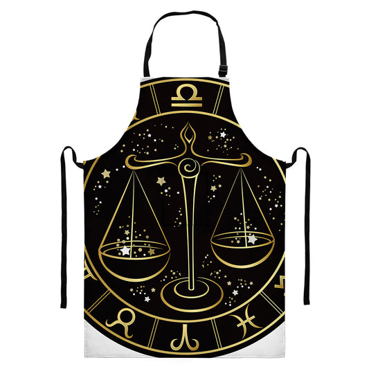 Gold And Black Libra Sign Print Bib Apron With Pocket