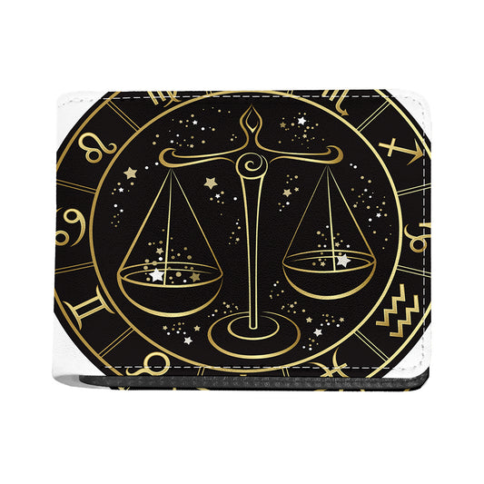 Gold And Black Libra Sign Print Bifold Wallet