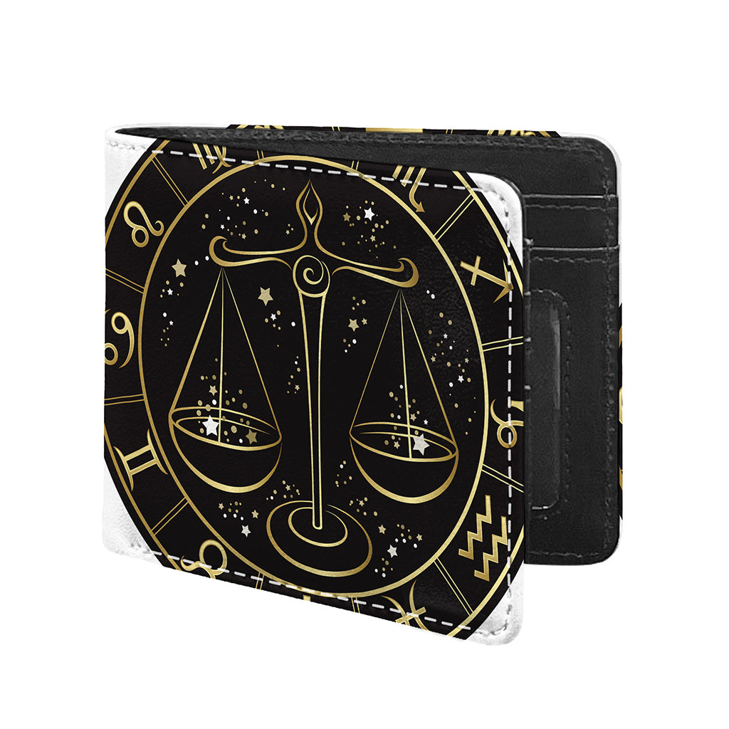 Gold And Black Libra Sign Print Bifold Wallet