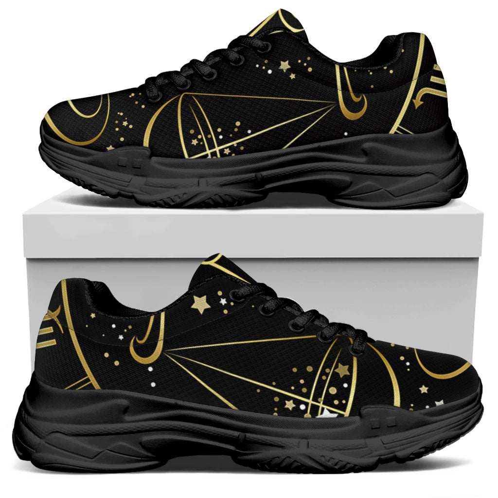 Gold And Black Libra Sign Print Black Chunky Shoes