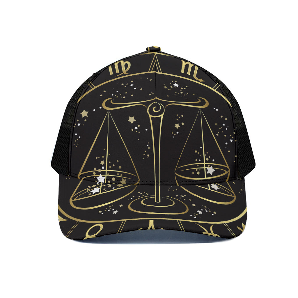 Gold And Black Libra Sign Print Black Mesh Trucker Cap