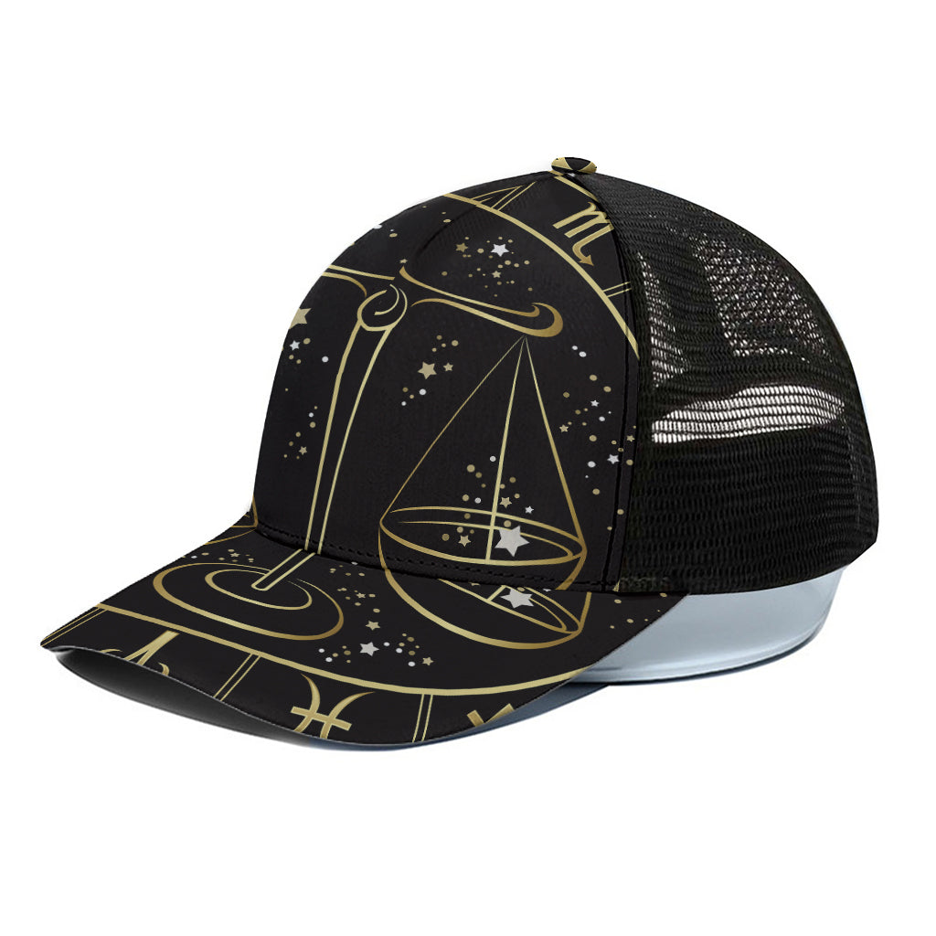 Gold And Black Libra Sign Print Black Mesh Trucker Cap