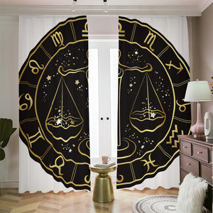 Gold And Black Libra Sign Print Blackout Pencil Pleat Curtains