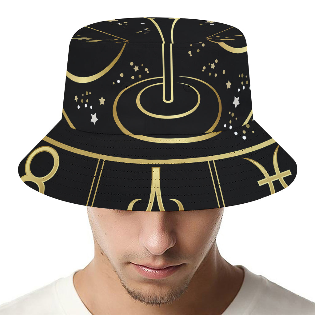 Gold And Black Libra Sign Print Bucket Hat