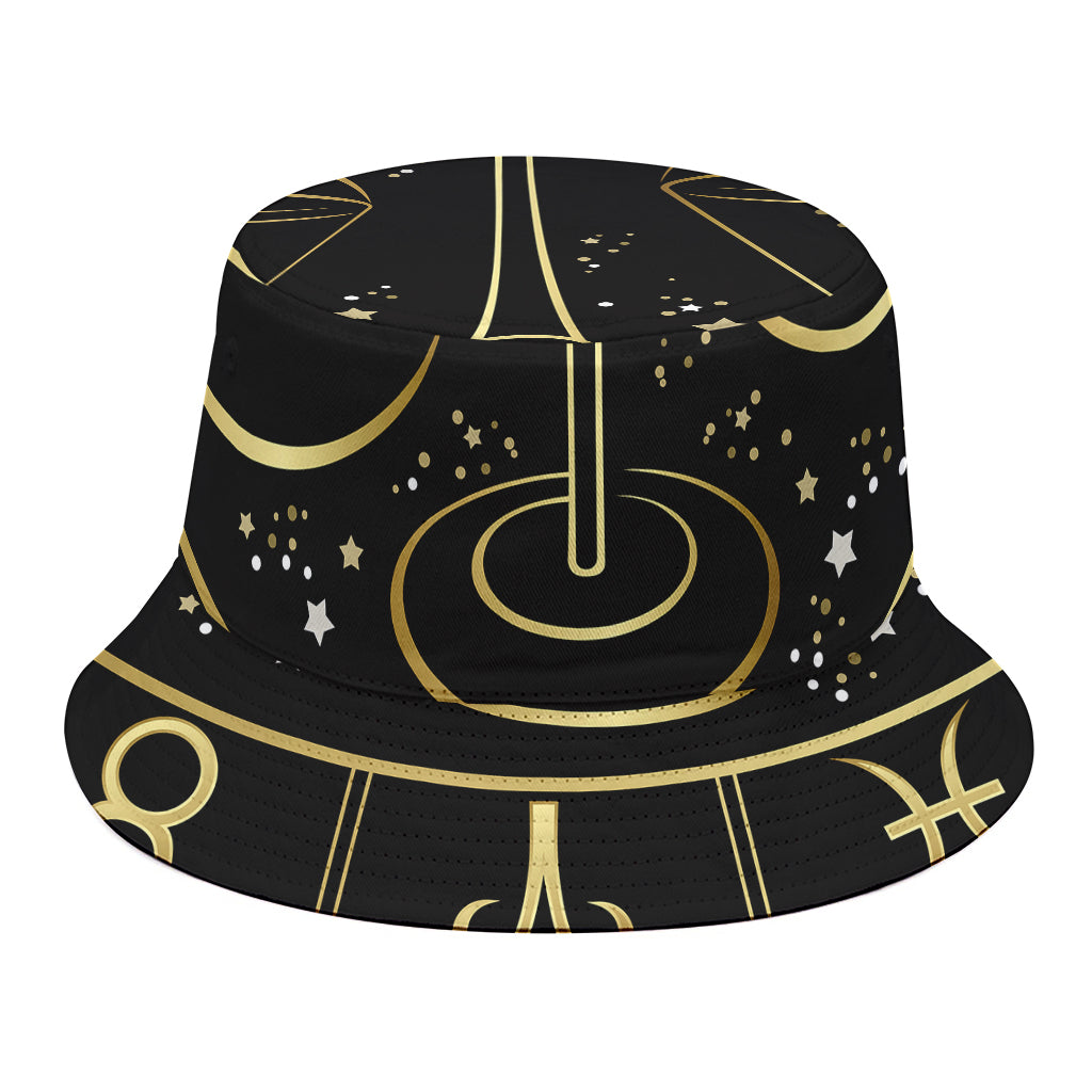 Gold And Black Libra Sign Print Bucket Hat