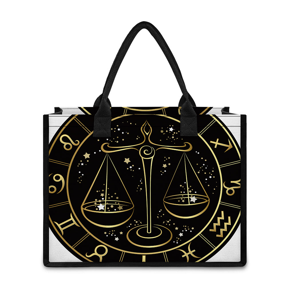 Gold And Black Libra Sign Print Canvas Tote Bag