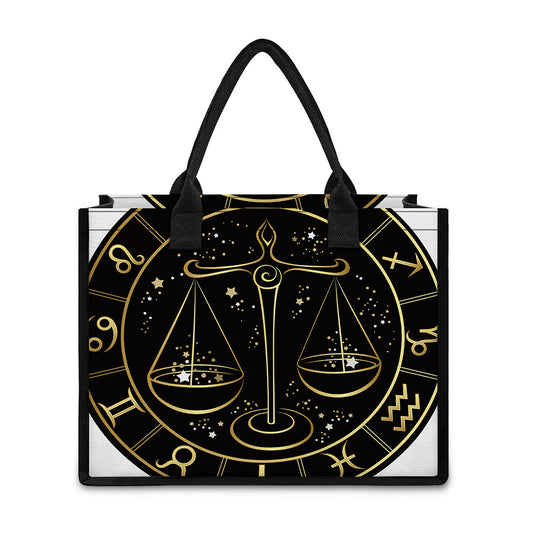 Gold And Black Libra Sign Print Canvas Tote Bag