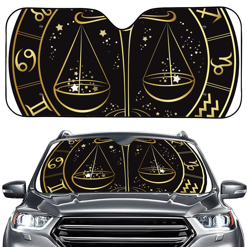 Gold And Black Libra Sign Print Car Windshield Sun Shade