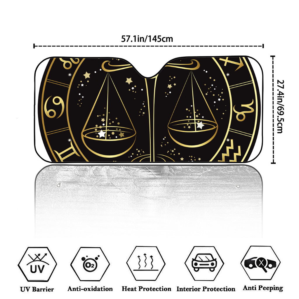 Gold And Black Libra Sign Print Car Windshield Sun Shade