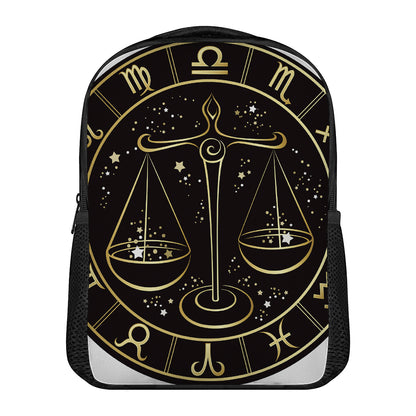 Gold And Black Libra Sign Print Casual Backpack