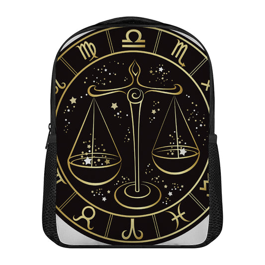 Gold And Black Libra Sign Print Casual Backpack