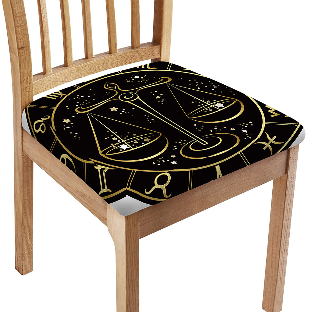 Gold And Black Libra Sign Print Chair Cushion Cover