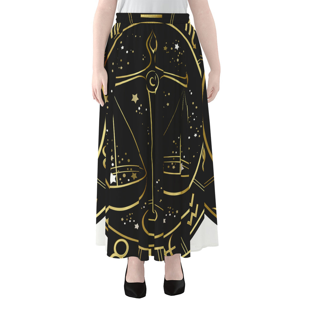 Gold And Black Libra Sign Print Chiffon Maxi Skirt