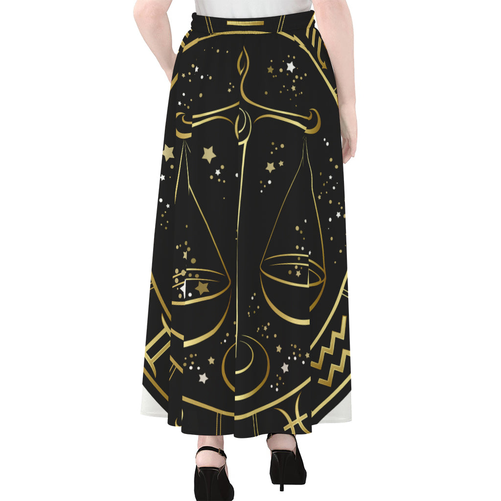 Gold And Black Libra Sign Print Chiffon Maxi Skirt