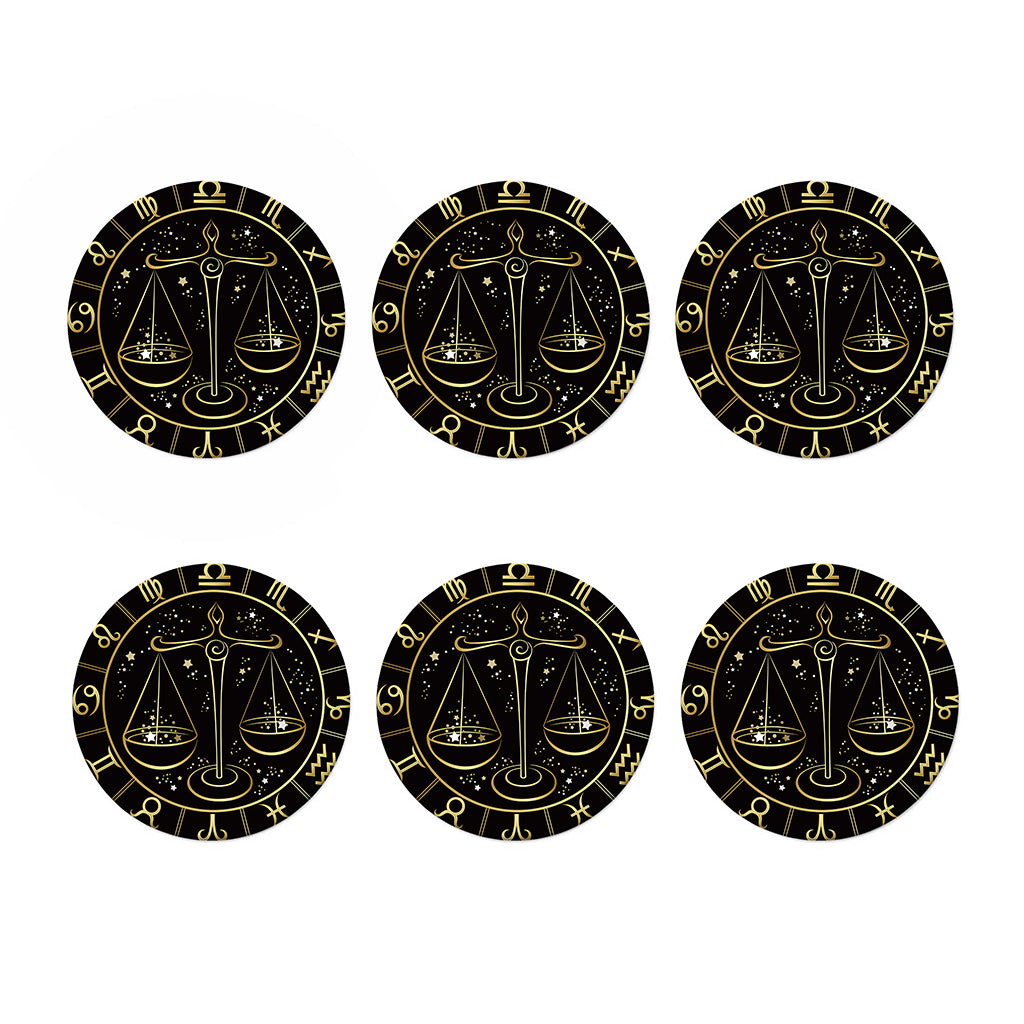 Gold And Black Libra Sign Print Coaster Set