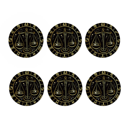 Gold And Black Libra Sign Print Coaster Set