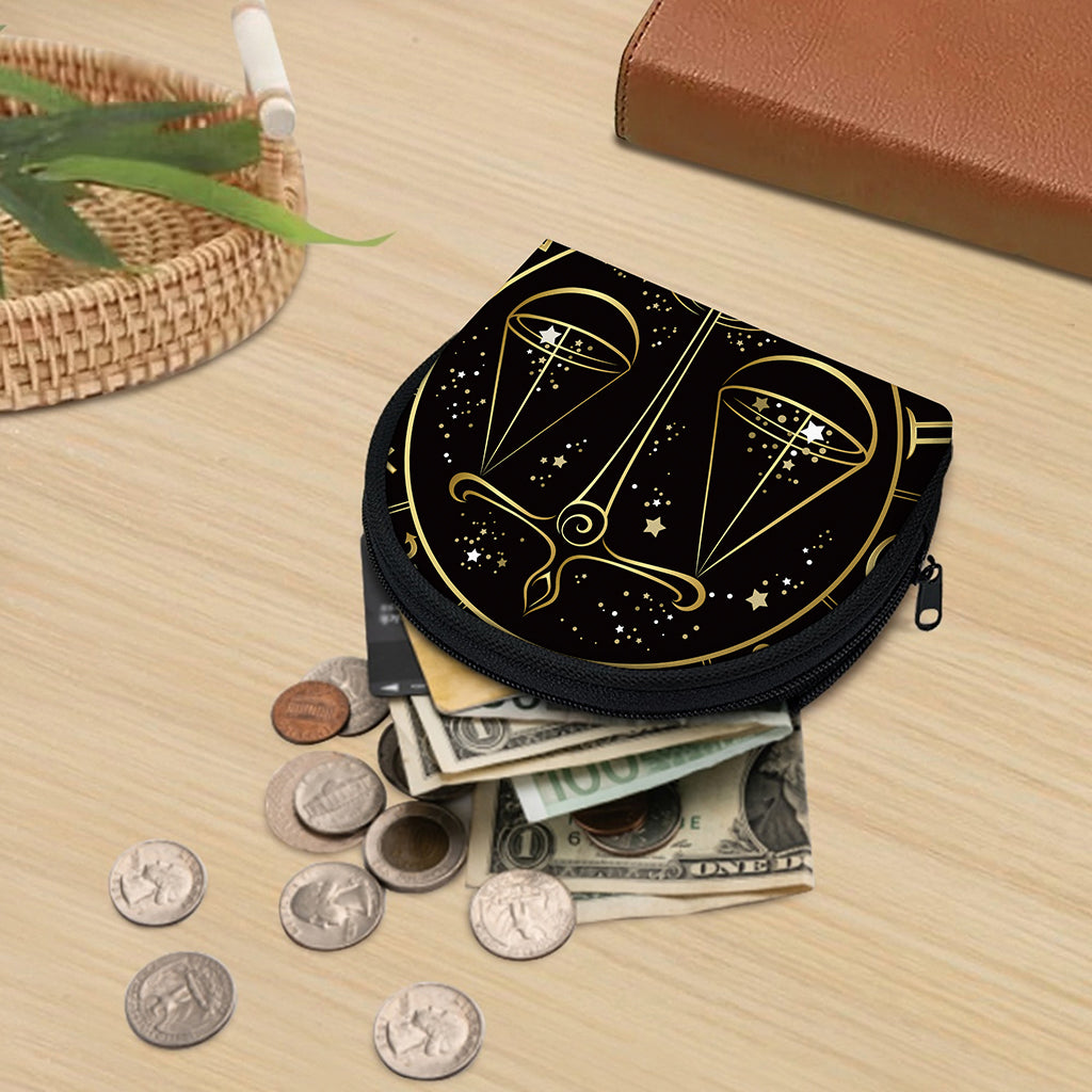 Gold And Black Libra Sign Print Coin Purse
