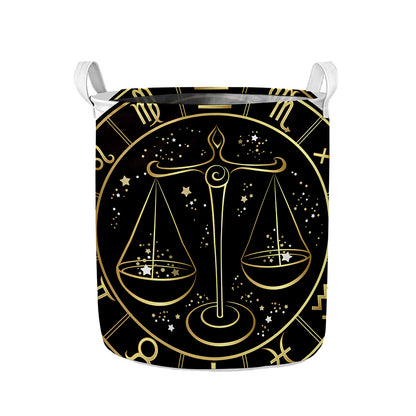 Gold And Black Libra Sign Print Collapsible Laundry Basket