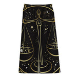 Gold And Black Libra Sign Print Cotton Front Slit Maxi Skirt