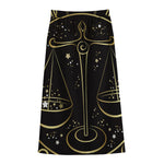 Gold And Black Libra Sign Print Cotton Front Slit Maxi Skirt