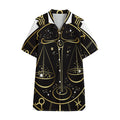 Gold And Black Libra Sign Print Cotton Hawaiian Shirt