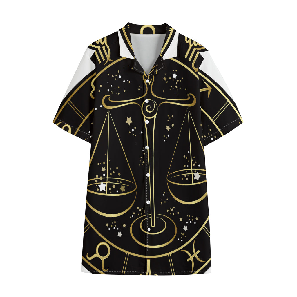 Gold And Black Libra Sign Print Cotton Hawaiian Shirt