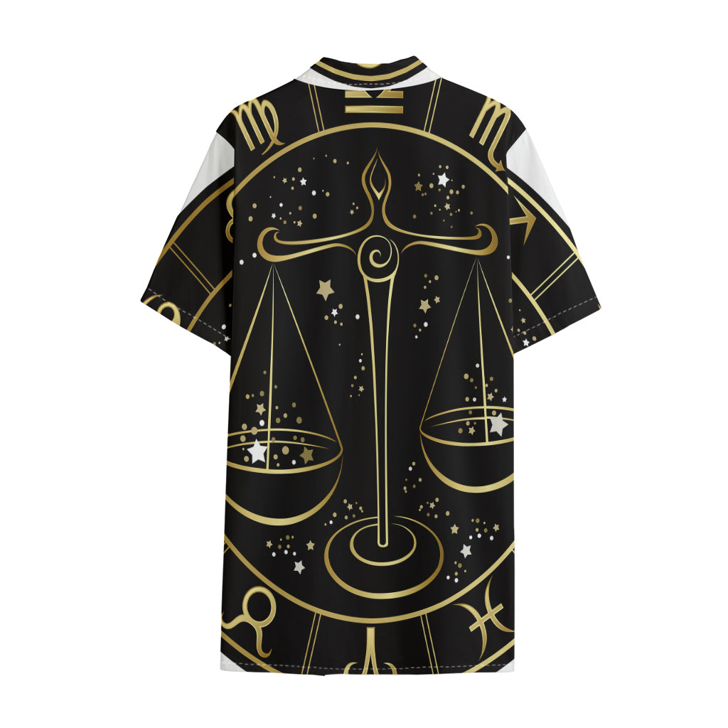 Gold And Black Libra Sign Print Cotton Hawaiian Shirt