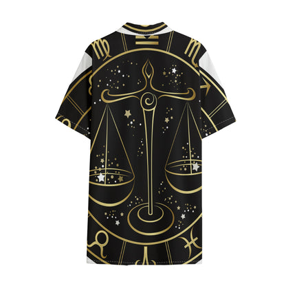 Gold And Black Libra Sign Print Cotton Hawaiian Shirt