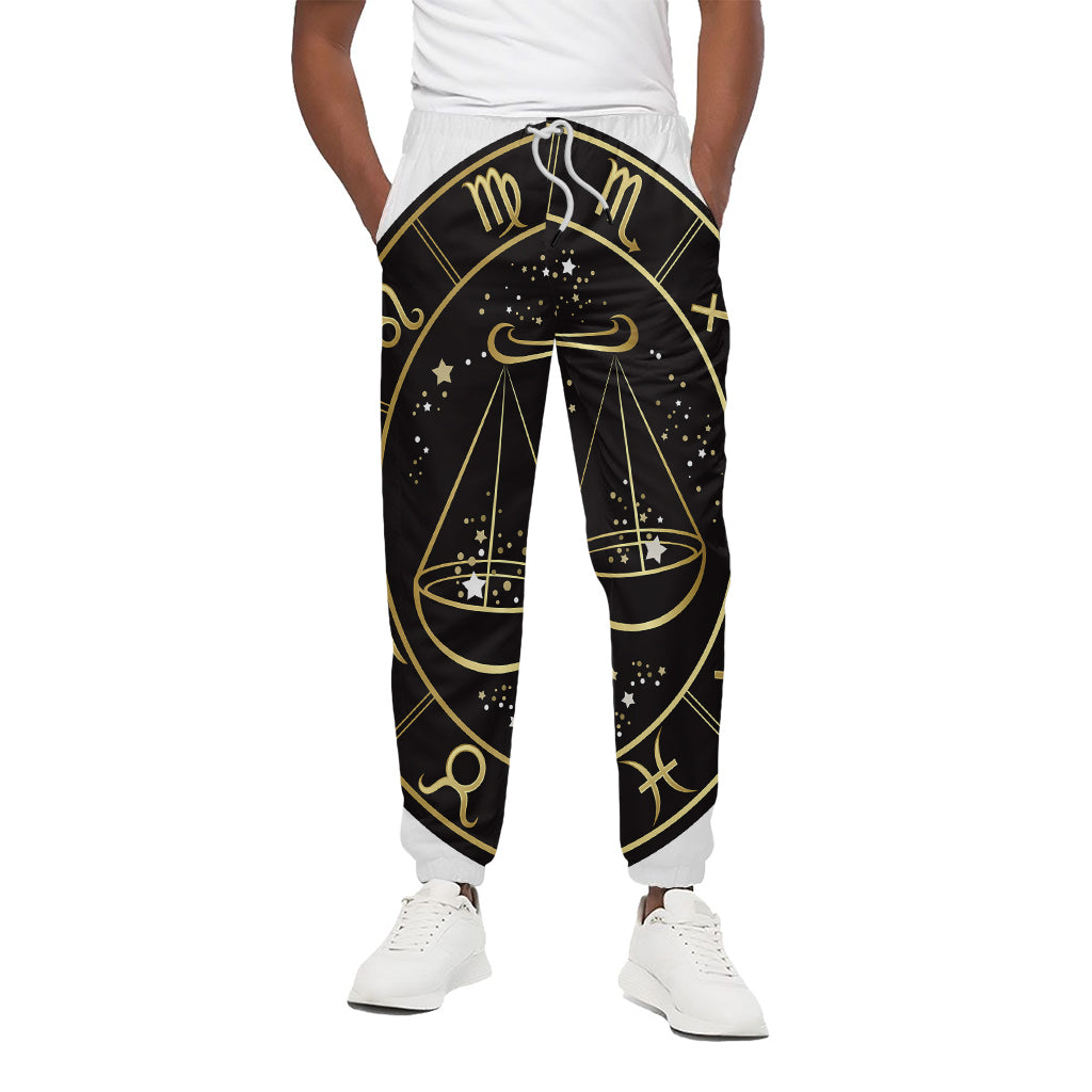Gold And Black Libra Sign Print Cotton Pants