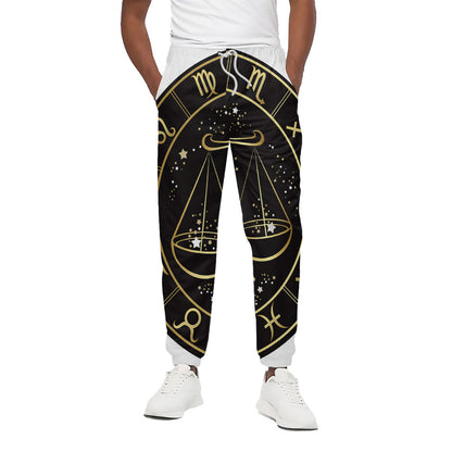 Gold And Black Libra Sign Print Cotton Pants