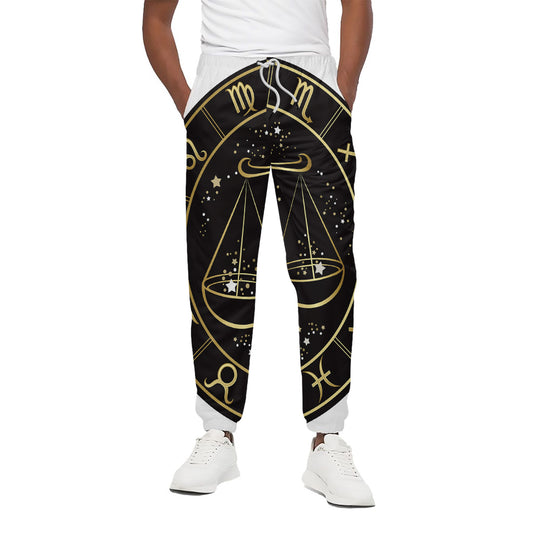 Gold And Black Libra Sign Print Cotton Pants