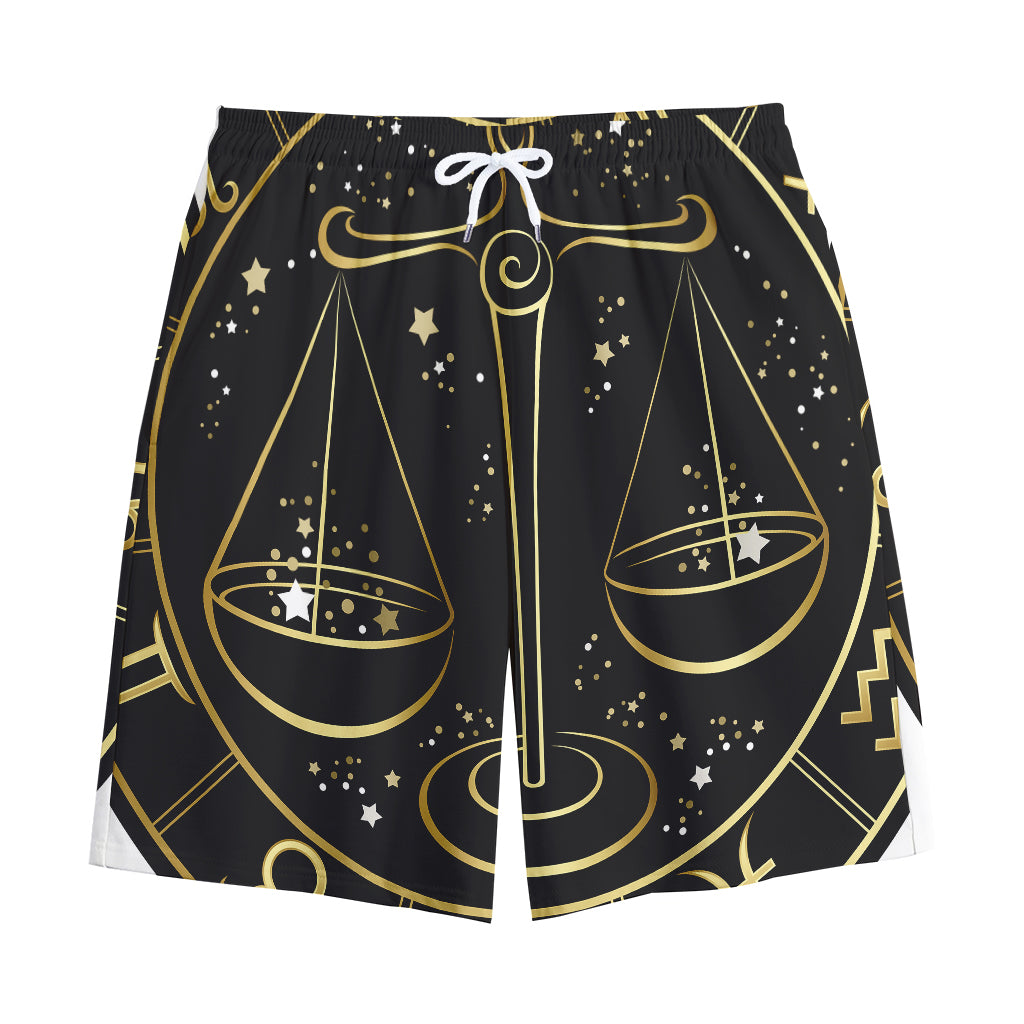 Gold And Black Libra Sign Print Cotton Shorts