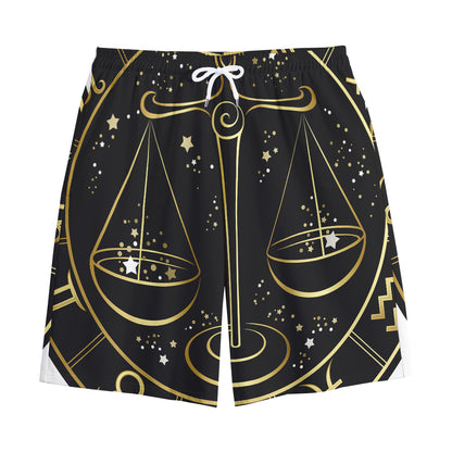 Gold And Black Libra Sign Print Cotton Shorts