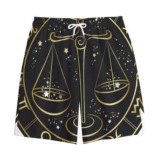 Gold And Black Libra Sign Print Cotton Shorts