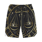 Gold And Black Libra Sign Print Cotton Shorts